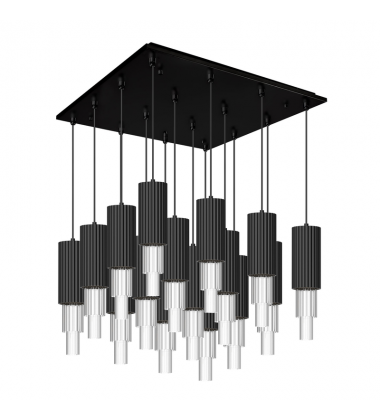 MP502204MBCR-16-Bordeaux 20-in Matte Black/Clear Ribbed Glass 16-Light Multi Pendant