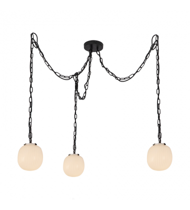MP579707MBGR-Cherise 3-Light Matte Black/Glossy Ribbed Opal Glass Socket Multi Pendant