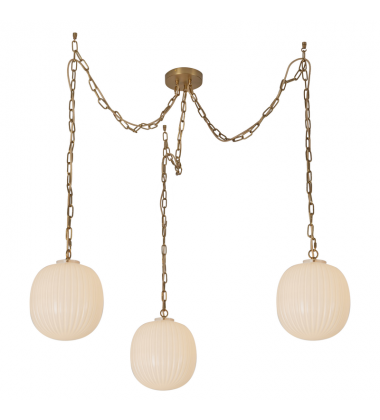 MP579712BGGR-Cherise 3-Light Brushed Gold/Glossy Ribbed Opal Glass Socket Multi Pendant