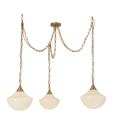MP651312BGGR-Farrah 3-Light Brushed Gold/Glossy Ribbed Opal Glass Socket Multi Pendant