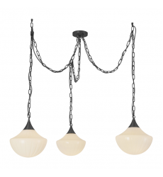 MP651312MBGR-Farrah 3-Light Matte Black/Glossy Ribbed Opal Glass Socket Multi Pendant