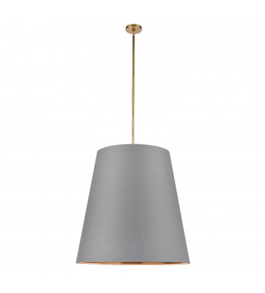  PD311030VBGG-Calor 30-in Gray Linen With Gold Parchment/Vintage Brass 3 Lights Pendant