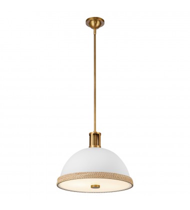  PD331016MWVB-Doral 16-in Matte White/Vintage Brass 2 Lights Pendant