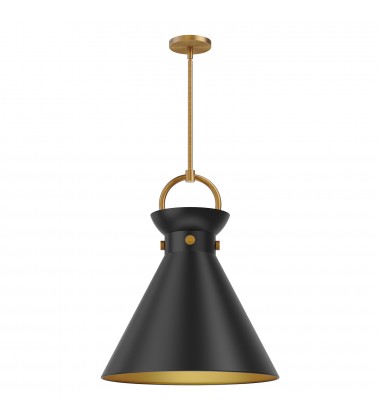  PD412018AGMB-Emerson 18-in Aged Gold/Matte Black 1 Light Pendant