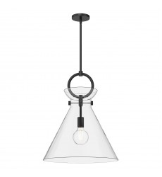 PD412518MBCL-Emerson 18-in Matte Black/Clear Glass 1 Light Pendant PD412518MBCL-Emerson 18-in Matte Black/Clear Glass 1 Light Pendant