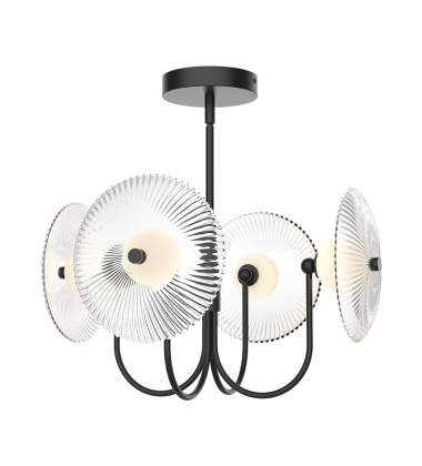 PD417904MBCR-UNV-Hera 21-in Matte Black/Clear Ribbed Glass LED Pendant
