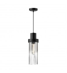  PD435605MBCR-Kent 5-in Clear Ribbed Glass/Matte Black 1 Light Pendant