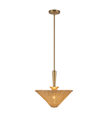 PD497016BGRA-Bridgette 16-in Brushed Gold/Rattan Socket Pendant