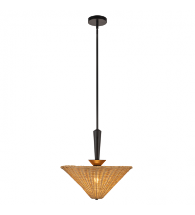PD497016MBRA-Bridgette 16-in Matte Black/Rattan Socket Pendant