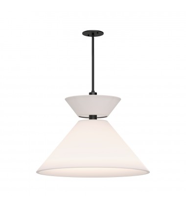 PD543022MBWL-Chapelle 22-in Matte Black/White Linen 1 Light Pendant PD543022MBWL-Chapelle 22-in Matte Black/White Linen 1 Light Pendant