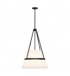  PD546719MBWL-Oliver 18-in Matte Black/White Linen 1 Light Pendant