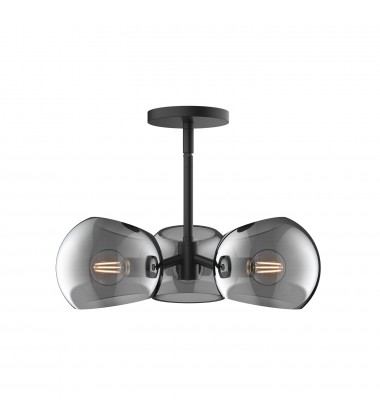  PD548315MBSM-Willow 16-in Matte Black/Smoked Solid Glass 3 Lights Pendant