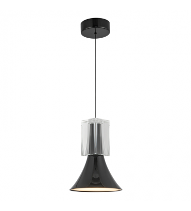 PD94108-GBK/CC-UNV-Floe 8-in Glossy Black/Clear Crystal LED Pendant