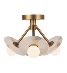  SF346313VBAR-Dahlia 13-in Vintage Brass/Alabaster LED Semi Flush Mount