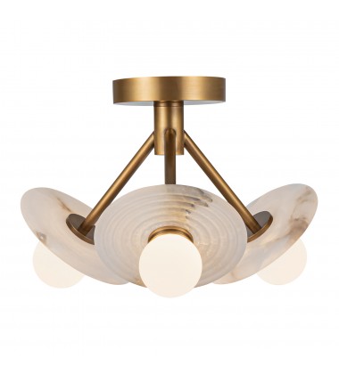  SF346313VBAR-Dahlia 13-in Vintage Brass/Alabaster LED Semi Flush Mount
