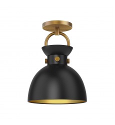  SF411309AGMB-Waldo 9-in Aged Gold/Matte Black 1 Light Semi Flush Mount