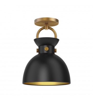  SF411309AGMB-Waldo 9-in Aged Gold/Matte Black 1 Light Semi Flush Mount
