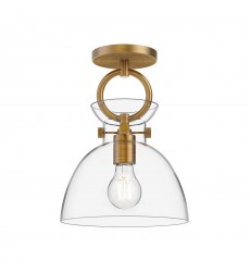  SF411809AGCL-Waldo 9-in Aged Gold/Clear 1 Light Semi Flush Mount