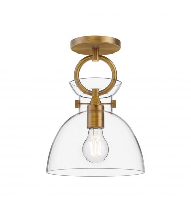  SF411809AGCL-Waldo 9-in Aged Gold/Clear 1 Light Semi Flush Mount