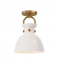  SF411809AGGO-Waldo 9-in Aged Gold/Glossy Opal Glass 1 Light Semi Flush Mount