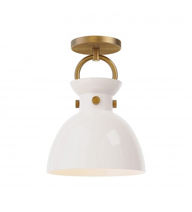  SF411809AGGO-Waldo 9-in Aged Gold/Glossy Opal Glass 1 Light Semi Flush Mount