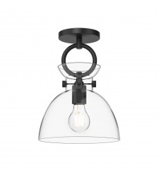  SF411809MBCL-Waldo 9-in Matte Black/Clear Glass 1 Light Semi Flush Mount