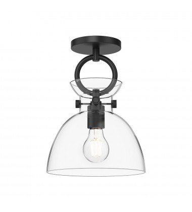  SF411809MBCL-Waldo 9-in Matte Black/Clear Glass 1 Light Semi Flush Mount