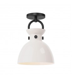  SF411809MBGO-Waldo 9-in Matte Black/Glossy Opal Glass 1 Light Semi Flush Mount