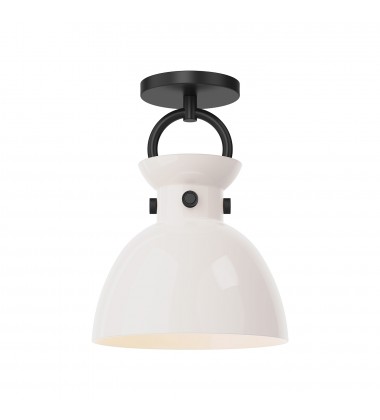  SF411809MBGO-Waldo 9-in Matte Black/Glossy Opal Glass 1 Light Semi Flush Mount