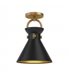  SF412009AGMB-Emerson 9-in Aged Gold/Matte Black 1 Light Semi Flush Mount
