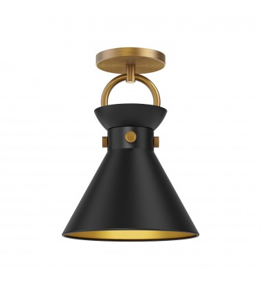  SF412009AGMB-Emerson 9-in Aged Gold/Matte Black 1 Light Semi Flush Mount