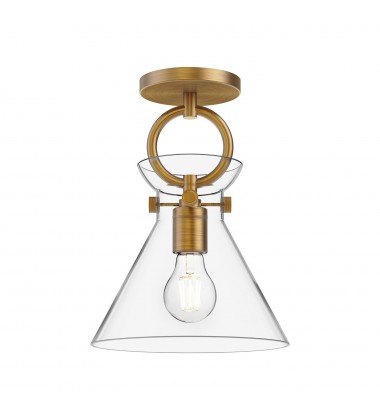  SF412509AGCL-Emerson 9-in Aged Gold/Clear 1 Light Semi Flush Mount