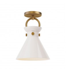  SF412509AGGO-Emerson 9-in Aged Gold/Glossy Opal Glass 1 Light Semi Flush Mount