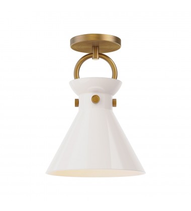  SF412509AGGO-Emerson 9-in Aged Gold/Glossy Opal Glass 1 Light Semi Flush Mount