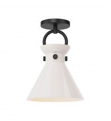  SF412509MBGO-Emerson 9-in Matte Black/Glossy Opal Glass 1 Light Semi Flush Mount