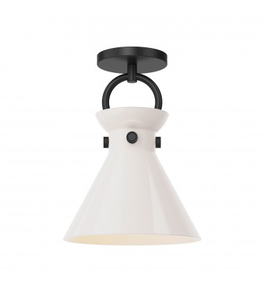  SF412509MBGO-Emerson 9-in Matte Black/Glossy Opal Glass 1 Light Semi Flush Mount