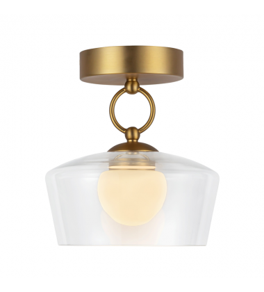SF443308BGCL-UNV-Leota 8-in Brushed Gold/Clear Glass LED Semi-Flush Mount