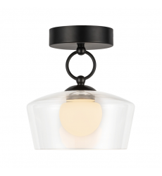 SF443308MBCL-UNV-Leota 8-in Matte Black/Clear Glass LED Semi-Flush Mount