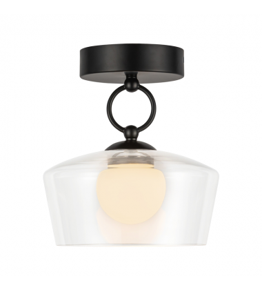 SF443308MBCL-UNV-Leota 8-in Matte Black/Clear Glass LED Semi-Flush Mount