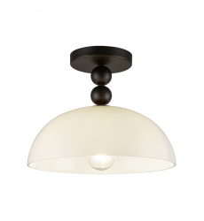 SF459012MBGO-Paisley 12-in Matte Black/Glossy Opal Glass Socket Semi-Flush Mount
