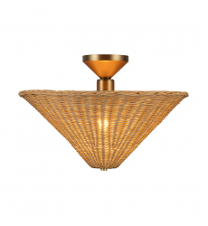 SF497016BGRA-Bridgette 16-in Brushed Gold/Rattan Socket Semi-Flush Mount