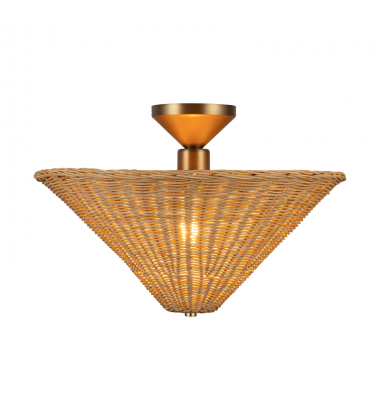 SF497016BGRA-Bridgette 16-in Brushed Gold/Rattan Socket Semi-Flush Mount