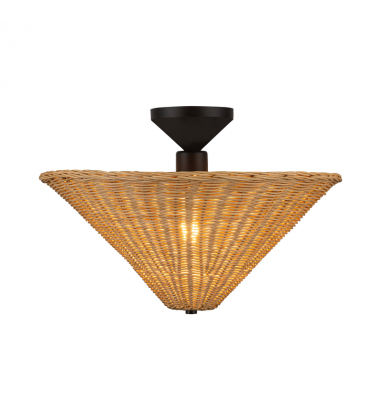 SF497016MBRA-Bridgette 16-in Matte Black/Rattan Socket Semi-Flush Mount