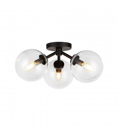  SF549315MBCL-Cassia 15-in Matte Black/Clear Glass 3 Lights Semi-Flush