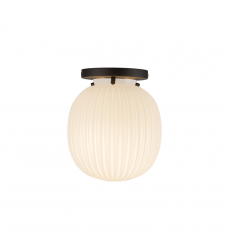 SF579107MBGR-Cherise 7-in Matte Black/Glossy Ribbed Opal Glass Socket Semi-Flush Mount