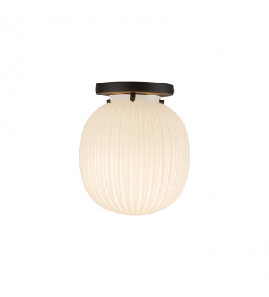 SF579107MBGR-Cherise 7-in Matte Black/Glossy Ribbed Opal Glass Socket Semi-Flush Mount