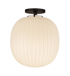 SF579112MBGR-Cherise 12-in Matte Black/Glossy Ribbed Opal Glass Socket Semi-Flush Mount