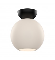  SF59708-BK/OP-Arcadia 8-in Black/Opal Glass 1 Light Semi Flush Mount