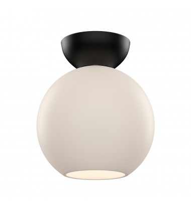  SF59708-BK/OP-Arcadia 8-in Black/Opal Glass 1 Light Semi Flush Mount