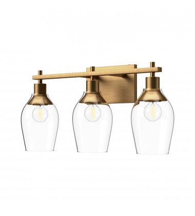  VL538322AGCL-Kingsley 22-in Aged Gold/Clear Glass 3 Lights Vanity